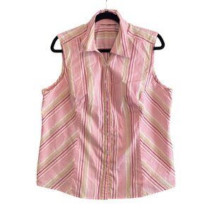 Top Pink Brown Stripe Button Front Sleeveless Women No Tag 2X